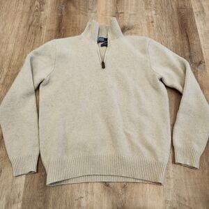 Vtg Polo Ralph Lauren Mens Medium 100% Lambswool 1/4 Zip Sweater Beige Old Money